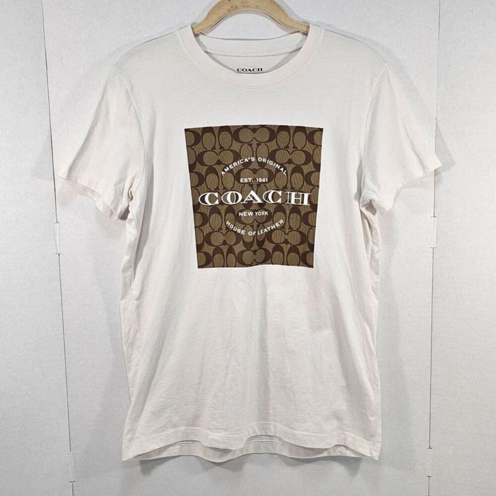 Coach Women's XS Signature C Graphic Logo Tee Cream Off White Short Sleeve Top